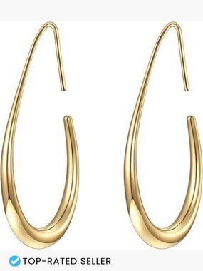 Lightweight Teardrop Hoop Earrings Large Oval Pull Through High Polished